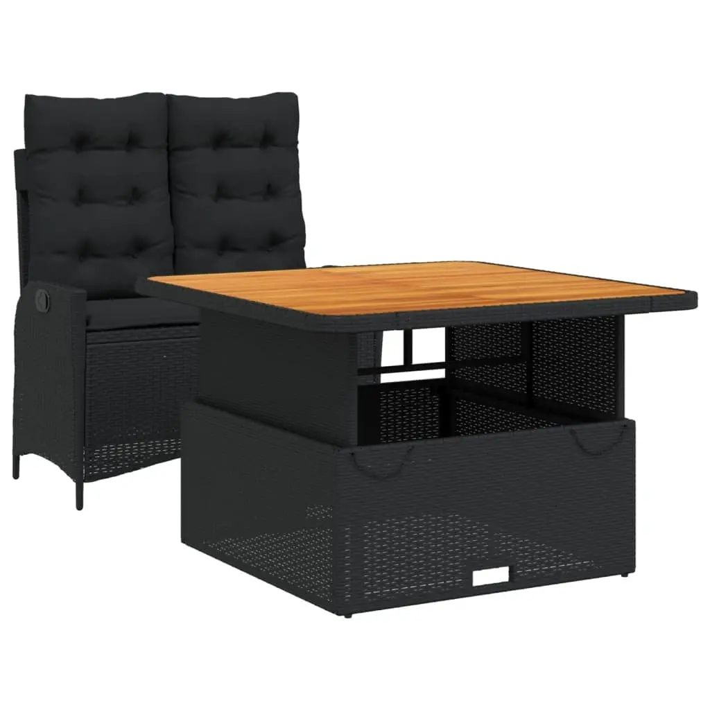Outdoor Garden Dining Set Adjustable Black Poly Rattan Chairs Table with Cushions 2 Piece