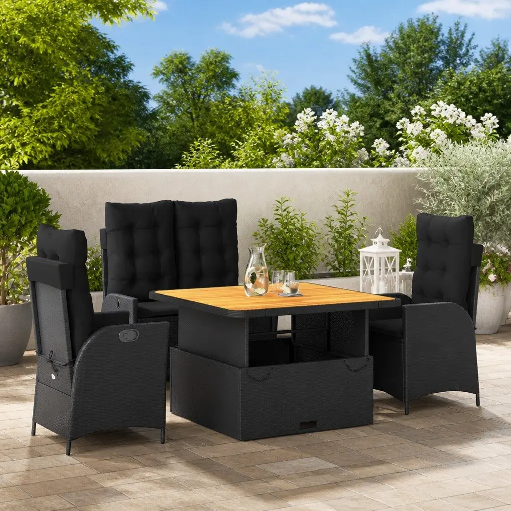 Garden Dining Set Adjustable Black Poly Rattan 4 Piece