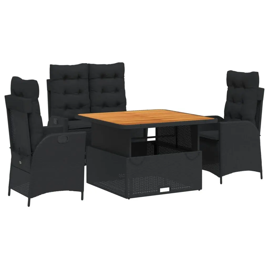 Garden Dining Set Adjustable Black Poly Rattan 4 Piece