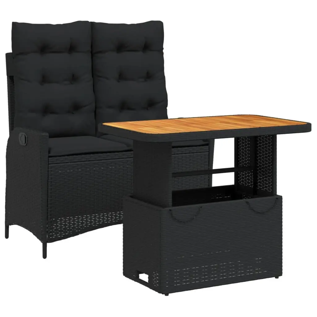 Garden Dining Set Adjustable Backrest Black PE Rattan 2 Piece