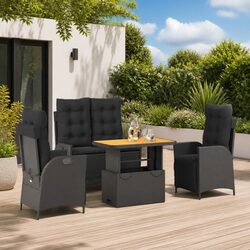 Garden Dining Set 4 Piece Outdoor Furniture Black Poly Rattan with Cushions