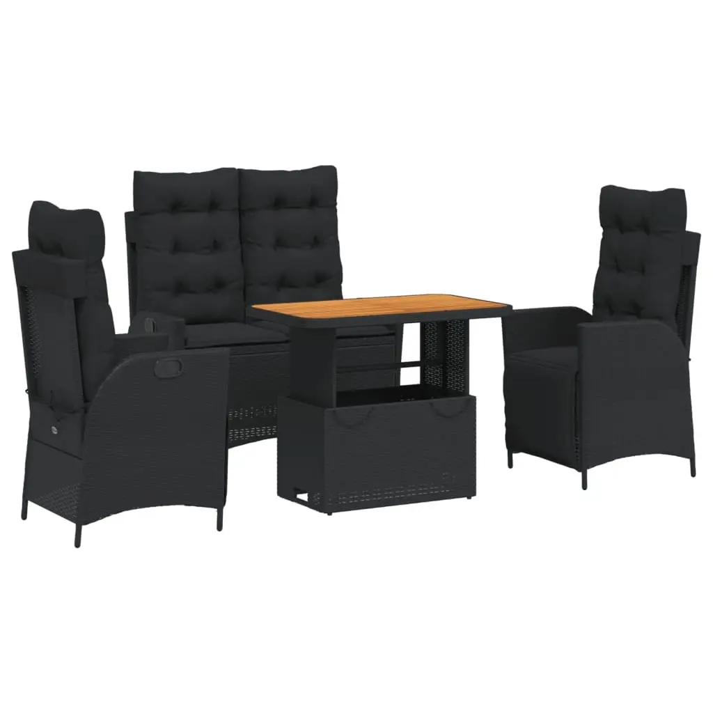 Garden Dining Set Black Poly Rattan 4 Piece Outdoor Furniture with Cushions