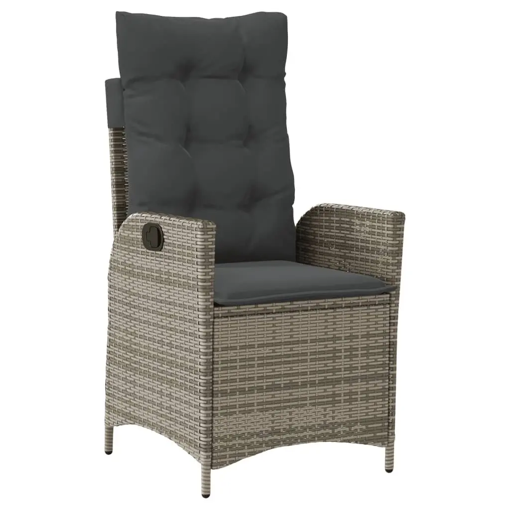 Outdoor Furniture Set 3 Piece Grey Poly Rattan Cushions Adjustable Dining Table