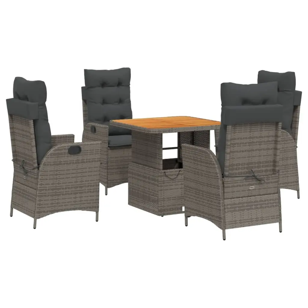 Garden Dining Set Adjustable Backrest Grey Poly Rattan 5 Piece