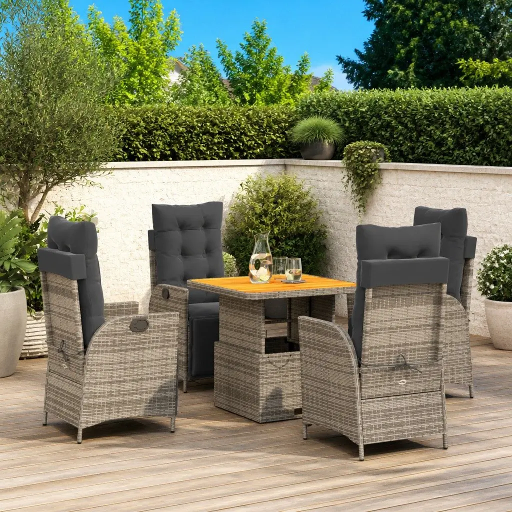 5 Piece Garden Dining Set Adjustable Backrest Lifting Tabletop Grey