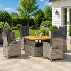 Your 5 Piece Grey Poly Rattan Dining Set Awaits