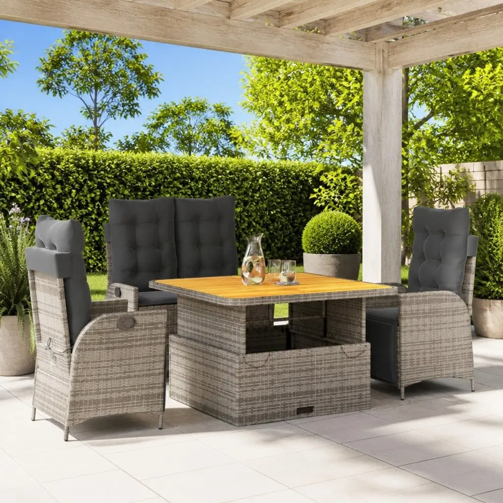 Garden Dining Set Grey Poly Rattan 4 Piece Adjustable Seating Lift-Top Table