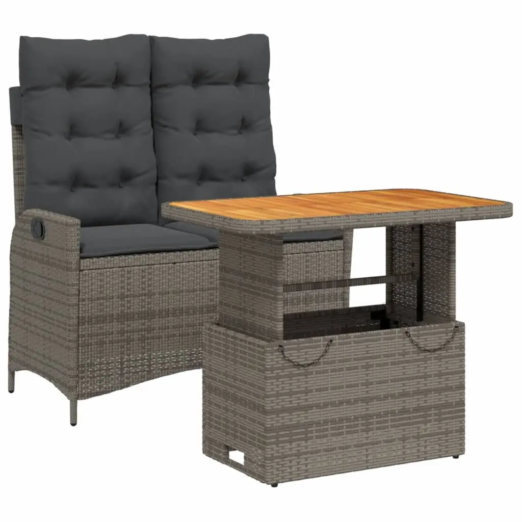 Garden Dining Set Adjustable Backrest 2 Piece Grey Poly Rattan Outdoor Furniture with Cushions