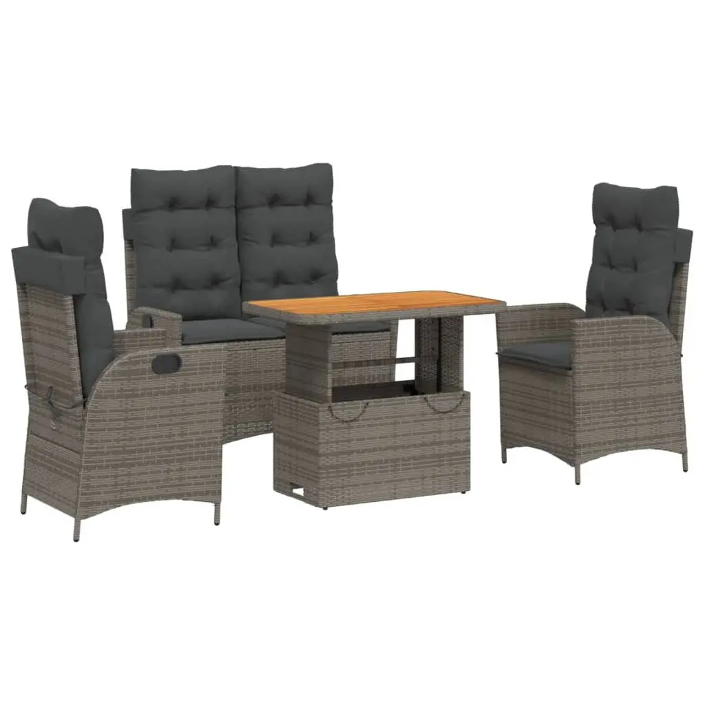 Garden Dining Set Grey Adjustable Backrest Lift Top Table with Cushions 4 Piece