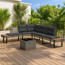 2 Piece Garden Sofa Set with Cushions Grey Poly Rattan Outdoor Furniture Patio