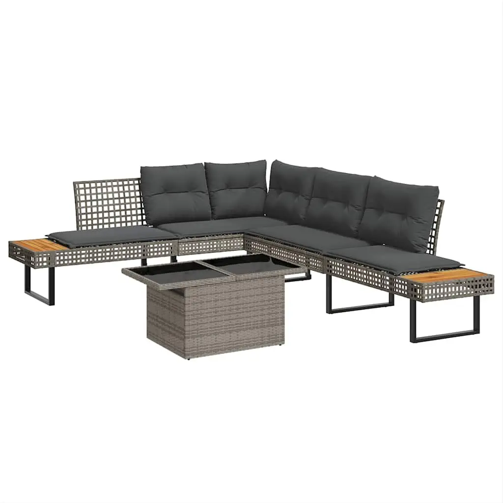 Outdoor Sofa Set 2 Piece Grey Poly Rattan with Cushions and Adjustable Glass Table