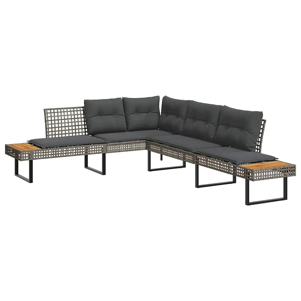 Outdoor Sofa Set 2 Piece Grey Poly Rattan with Cushions and Adjustable Glass Table
