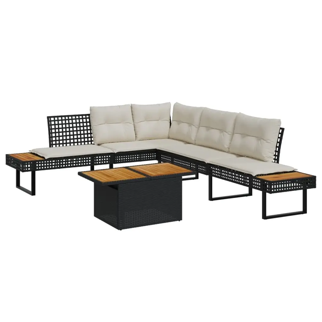 2 Piece Garden Sofa Set Black Poly Rattan Outdoor Furniture with Cushions Acacia