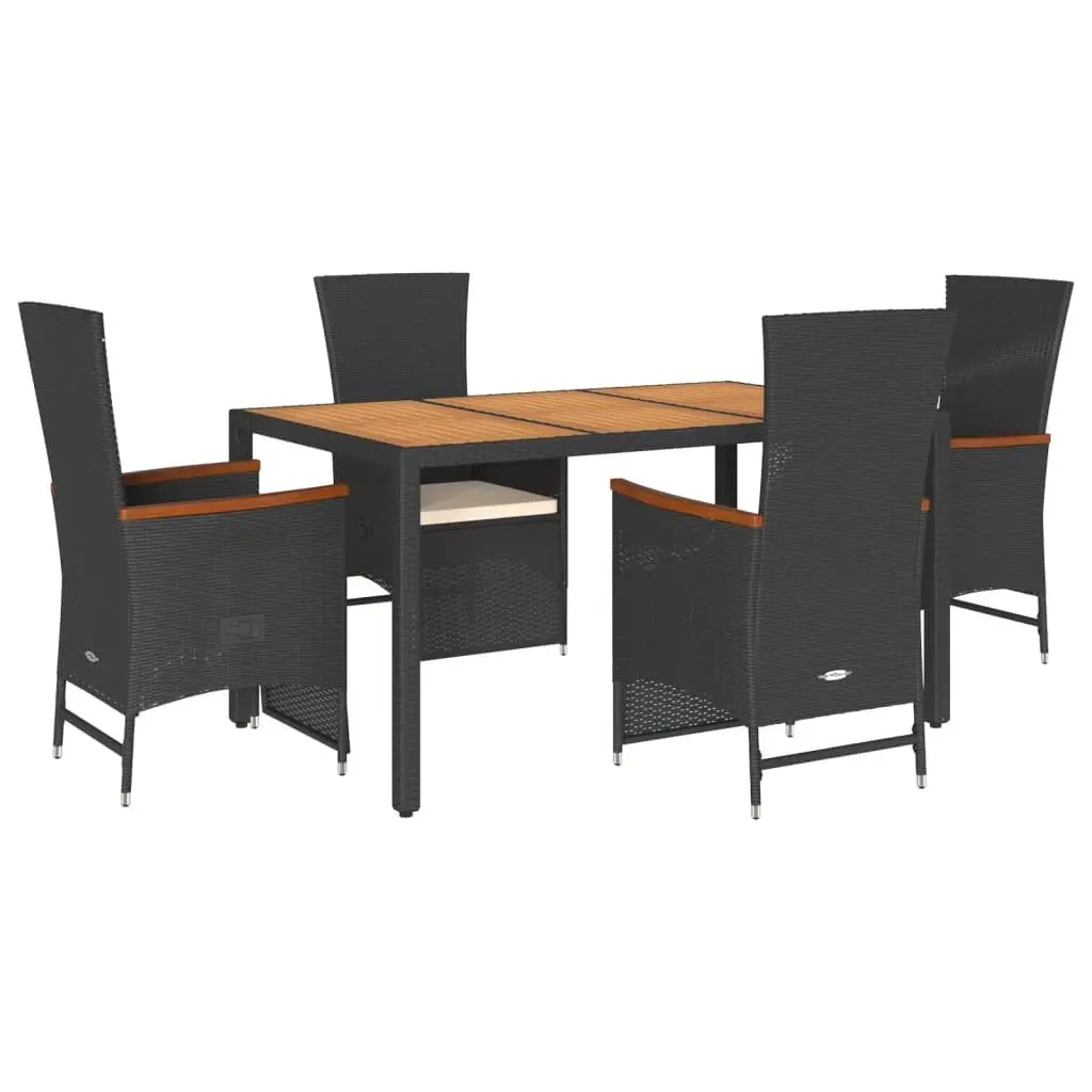 Garden Dining Set 5 Piece Black Poly Rattan Chairs Table