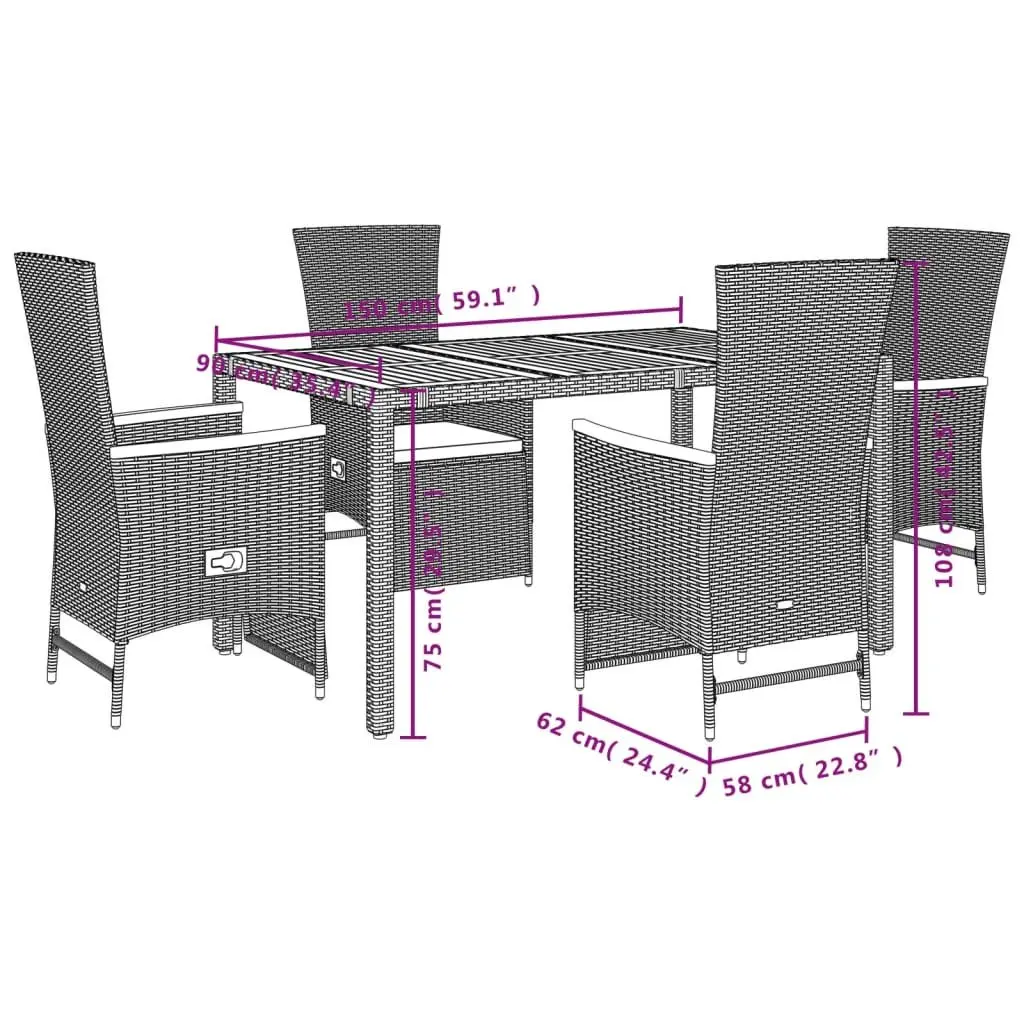 Garden Dining Set 5 Piece Black Poly Rattan Chairs Table