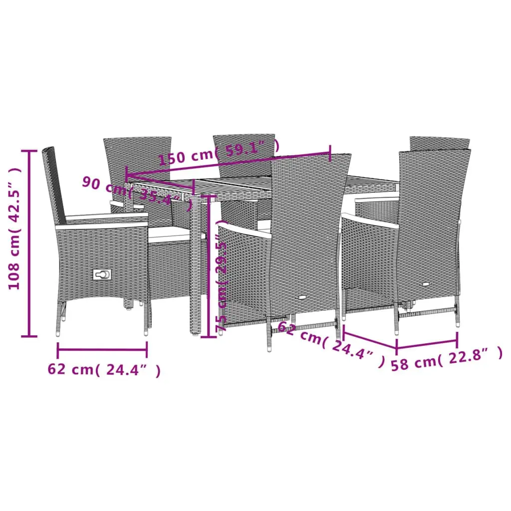 Garden Dining Set 7 Piece Outdoor Furniture Poly Rattan Chairs Acacia Wood Table