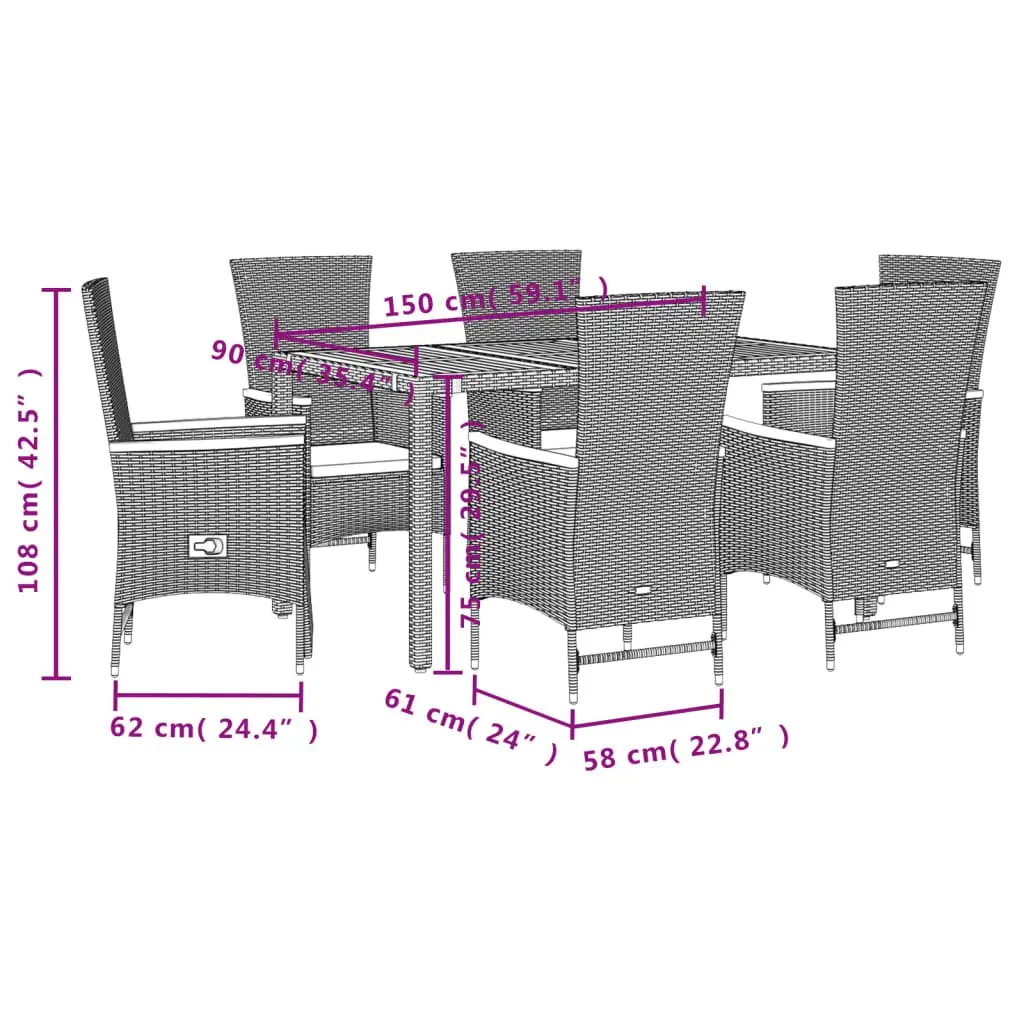 Garden Dining Set 7 Piece Outdoor Furniture Poly Rattan Chairs Table Cushions