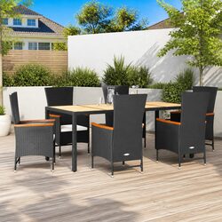 Garden Dining Set 7 Piece Outdoor Furniture Black Poly Rattan Chair Table Patio