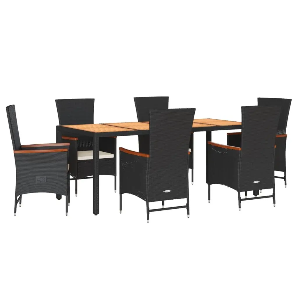 Garden Dining Set 7 Piece Outdoor Furniture Black Poly Rattan Chair Table Patio