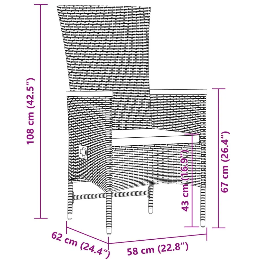 Garden Dining Set Black Poly Rattan 9 Piece Outdoor Furniture with Cushions
