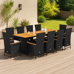 Garden Dining Set 11 Piece Outdoor Furniture Black Poly Rattan with Cushions