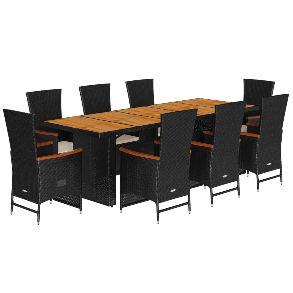 Outdoor Dining Set 9 Piece Black Poly Rattan Garden Furniture with Cushions