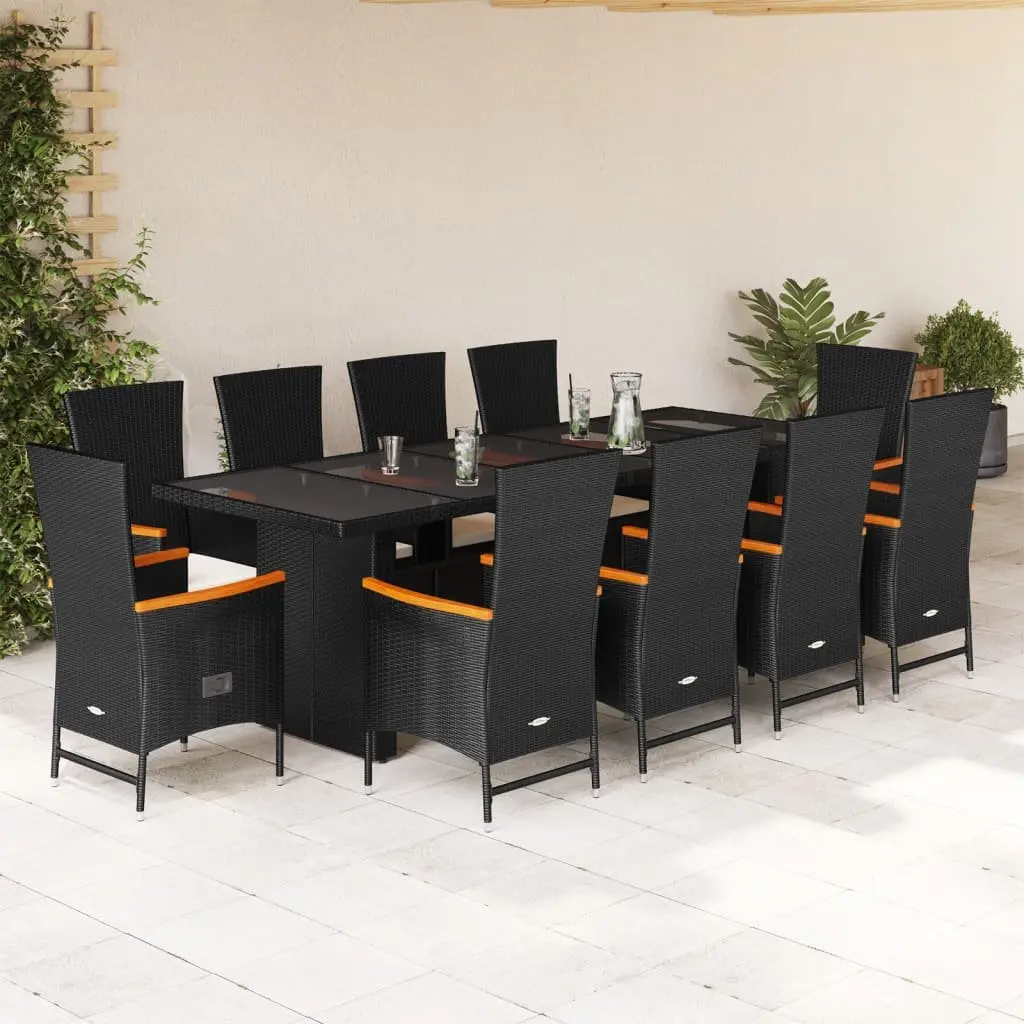 Outdoor Furniture Dining Set 11 Pieces Black PE Rattan with Cushions