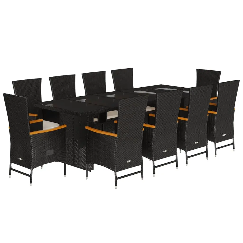 Outdoor Furniture Dining Set 11 Pieces Black PE Rattan with Cushions