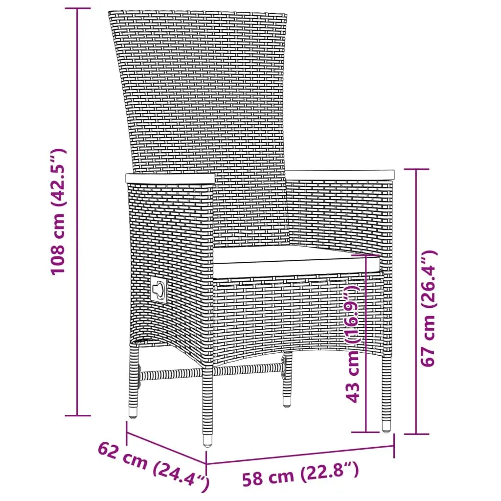 Outdoor Dining Set 11 Piece Cushioned PE Rattan Furniture Black
