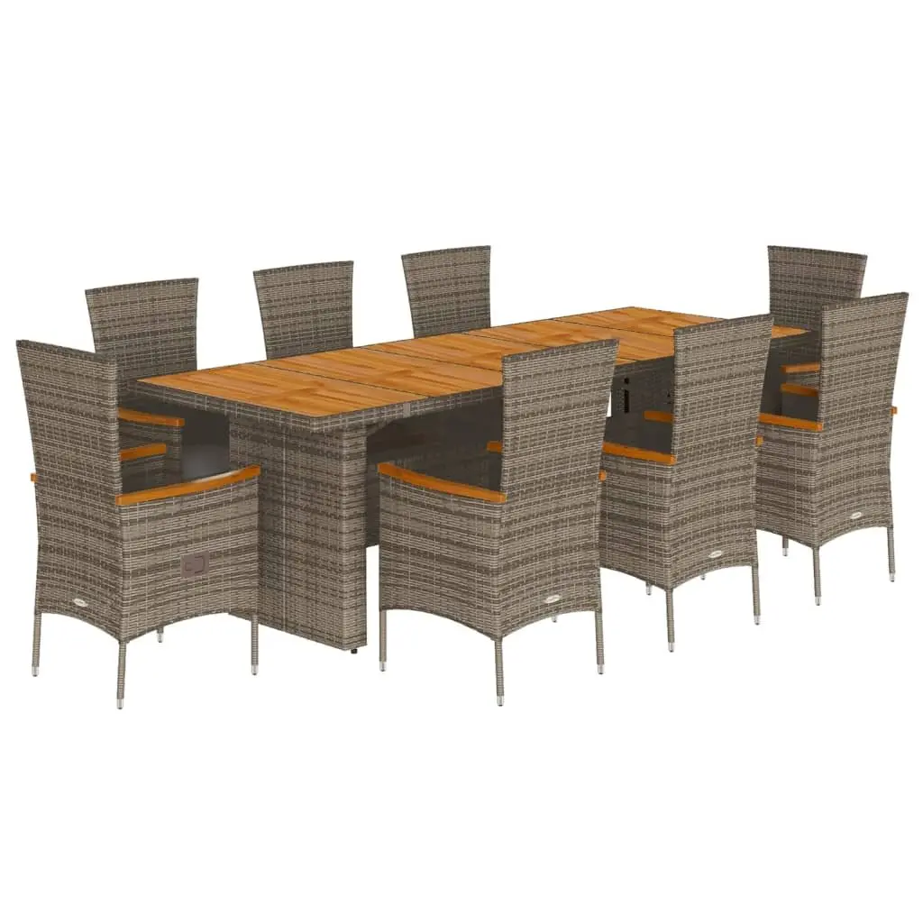 Garden Dining Set Grey Poly Rattan 9 Piece Outdoor Furniture Patio Table Chairs