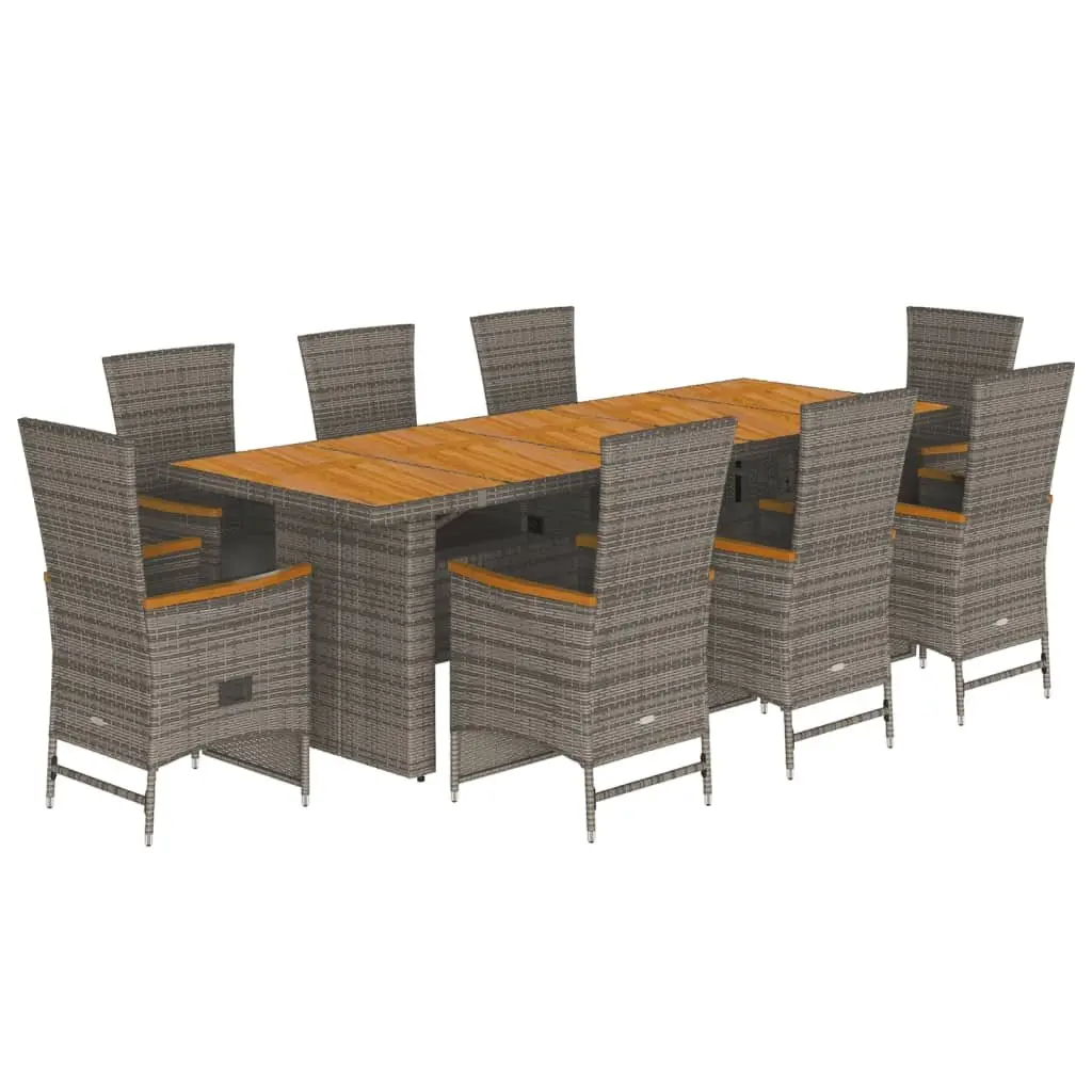 Garden Dining Set 9 Piece Outdoor Furniture Grey Poly Rattan Cushions Patio