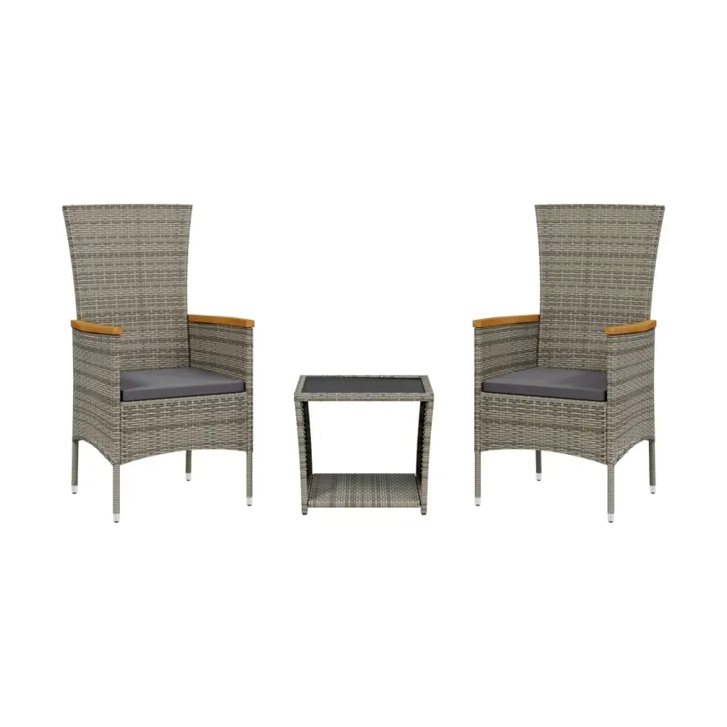 Garden Dining Set Grey Poly Rattan 3 Piece Outdoor Furniture Patio Table Chairs