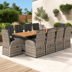 Garden Dining Set 11 Piece Outdoor Furniture Grey Poly Rattan with Cushions