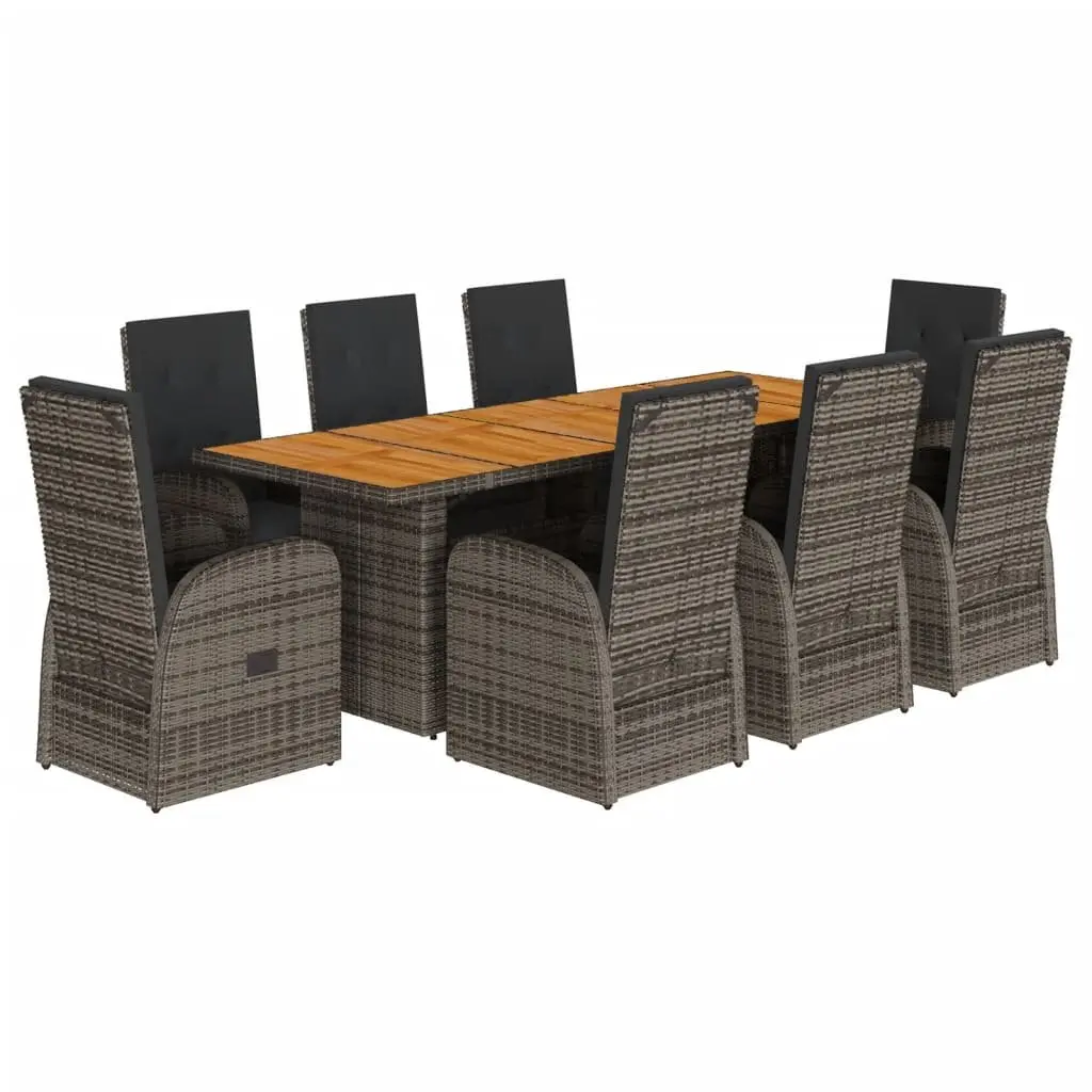 Garden Dining Set 9 Piece Outdoor Patio Furniture Grey Poly Rattan Acacia Wood Table