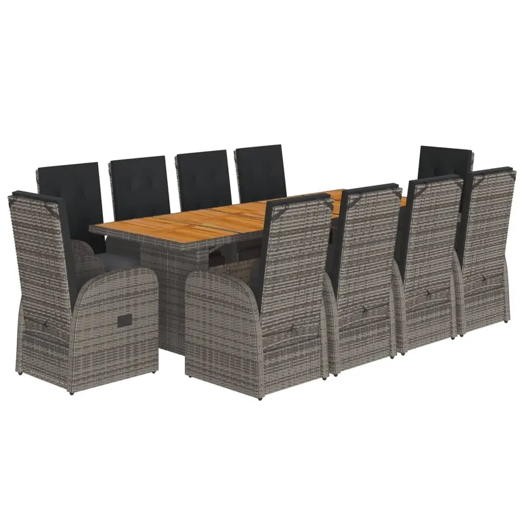 11 Piece Garden Dining Set Grey Outdoor Furniture with Cushions