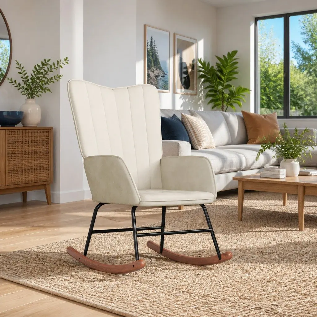 Rocking Chair in White Velvet