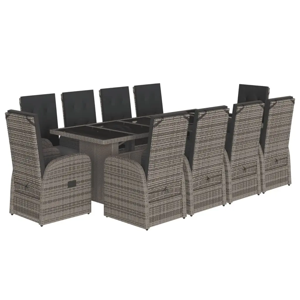 Outdoor Furniture Set 11 Piece Grey Poly Rattan Dining Arrangement with Cushions