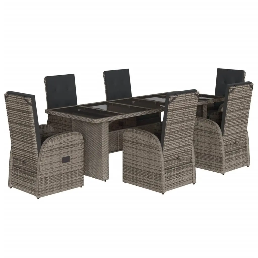 7 Piece Garden Dining Set Outdoor Furniture Cushions Grey Poly Rattan