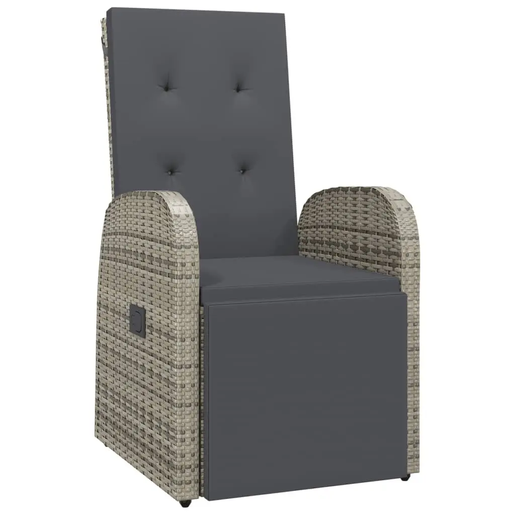 Garden Dining Set 9 Piece Grey Poly Rattan Outdoor Furniture with Adjustable Backrest and Footrest