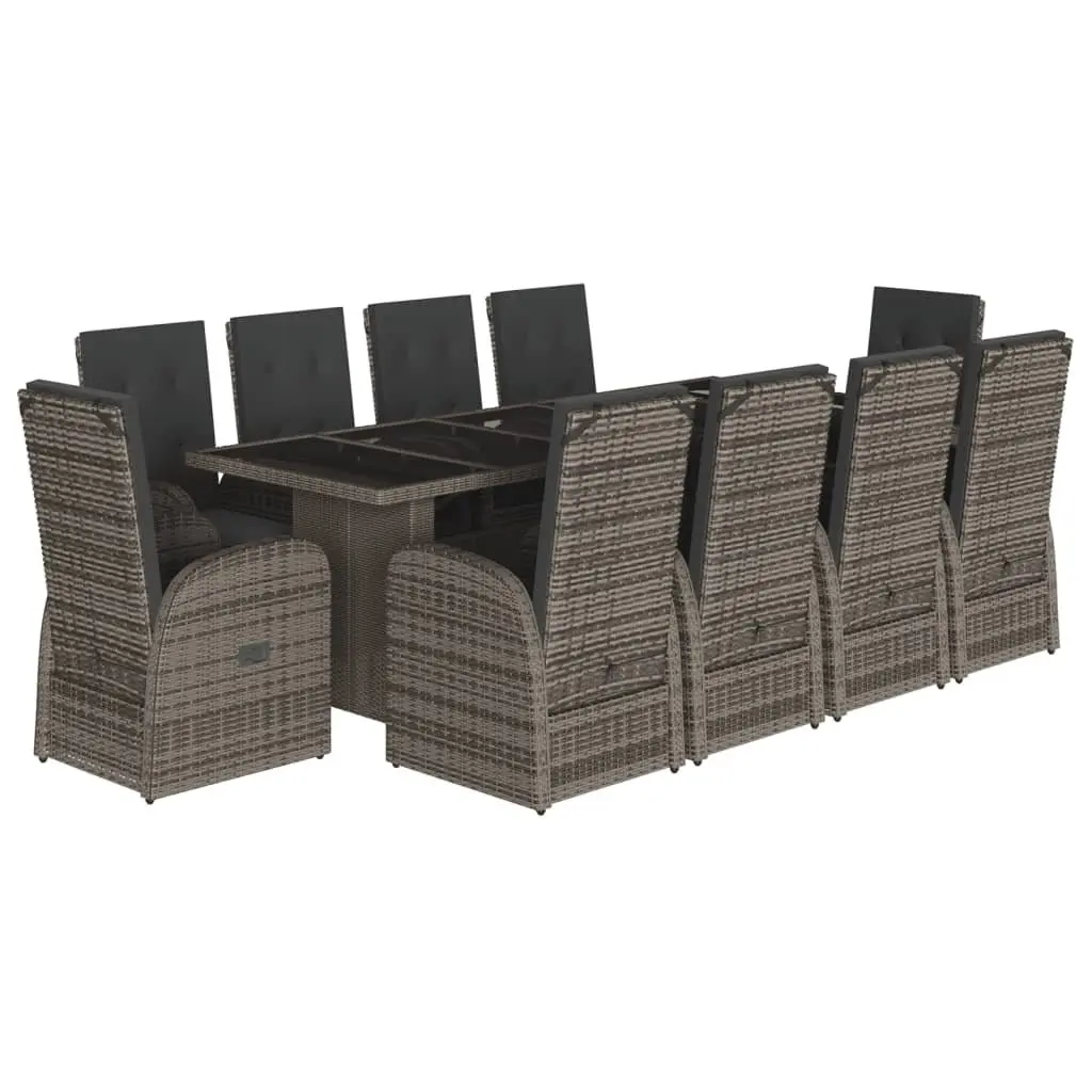 Garden Dining Set 11 Piece Outdoor Furniture Grey Poly Rattan Patio Table Chairs