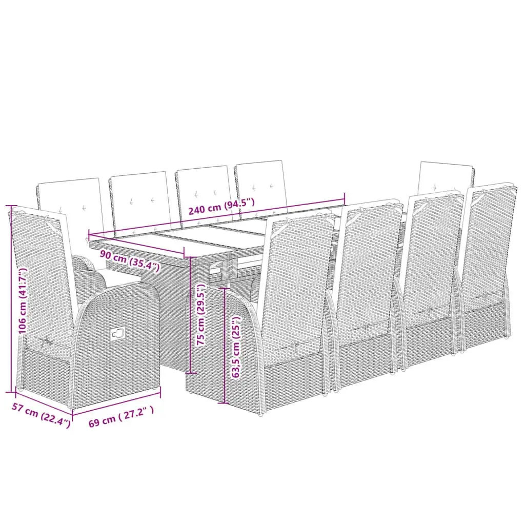 Garden Dining Set 11 Piece Outdoor Furniture Grey Poly Rattan Patio Table Chairs