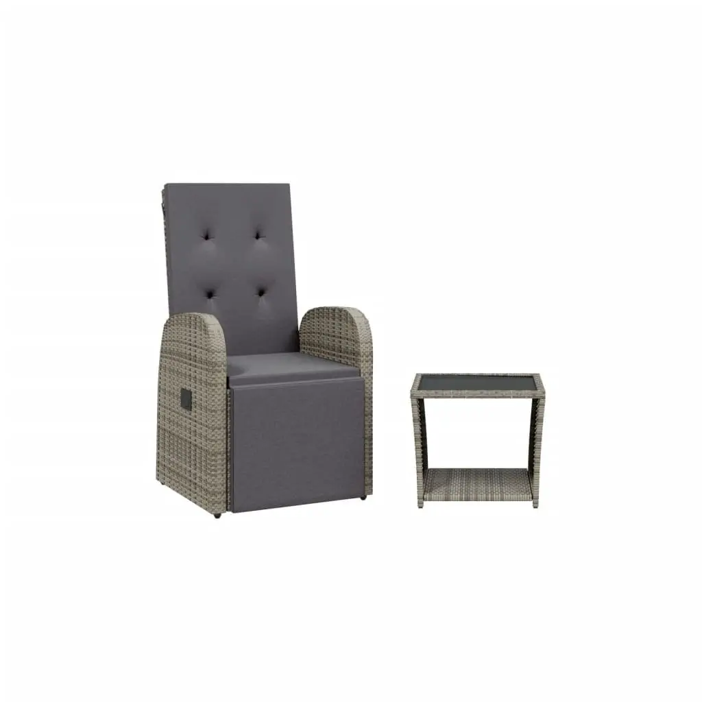 Garden Dining Set Grey Poly Rattan 2 Piece Adjustable Backrest