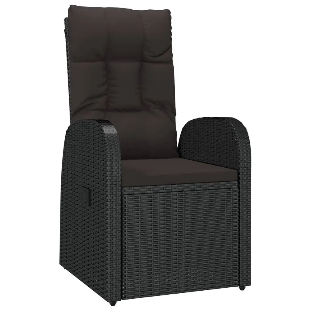 7 Piece Garden Furniture Set Black Poly Rattan with Cushions Outdoor Dining