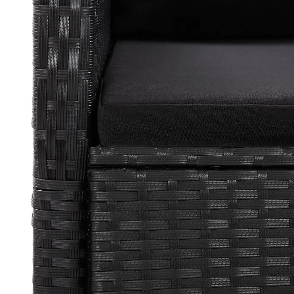 7 Piece Garden Furniture Set Black Poly Rattan with Cushions Outdoor Dining