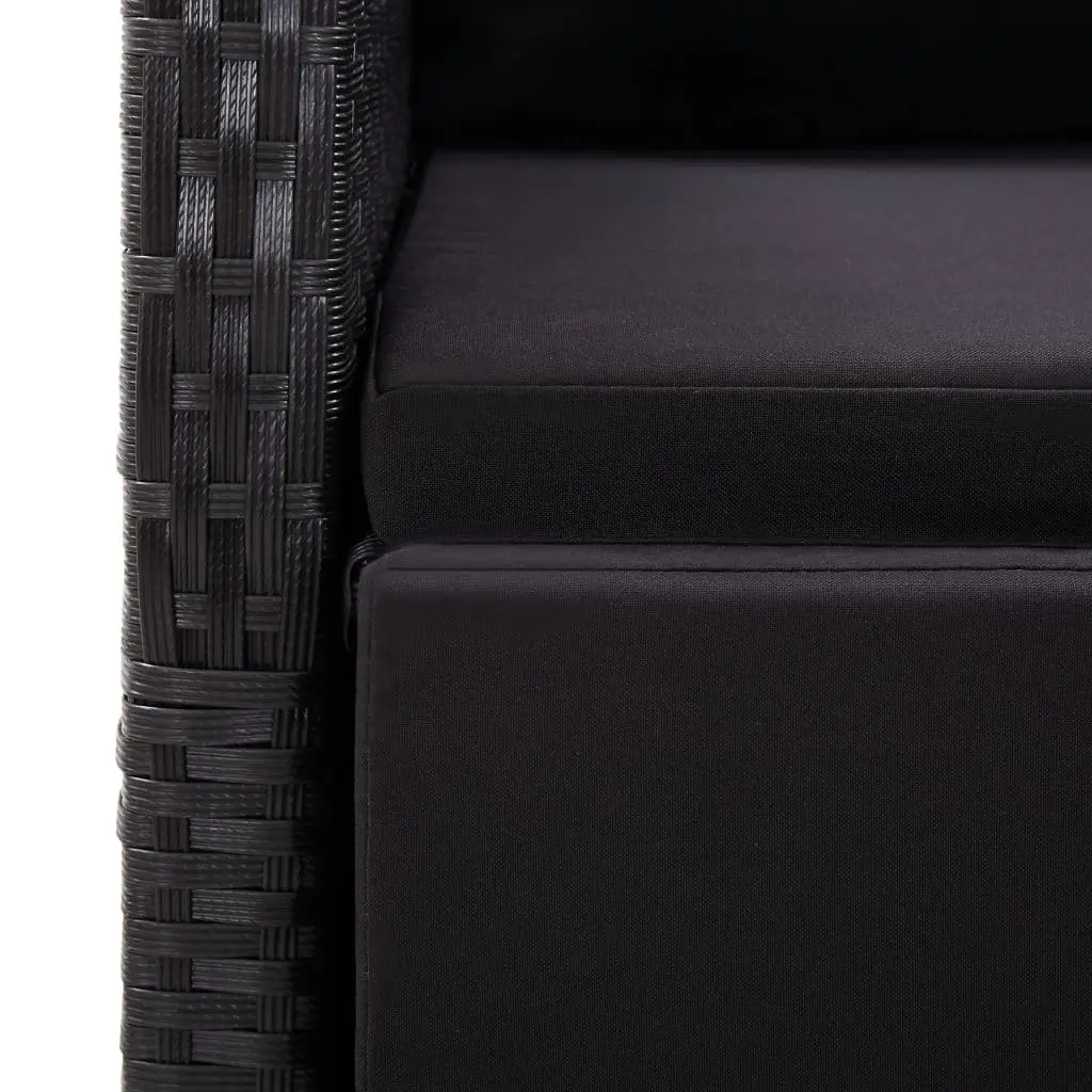Outdoor Dining Set Black Poly Rattan Cushioned Chairs 7 Piece