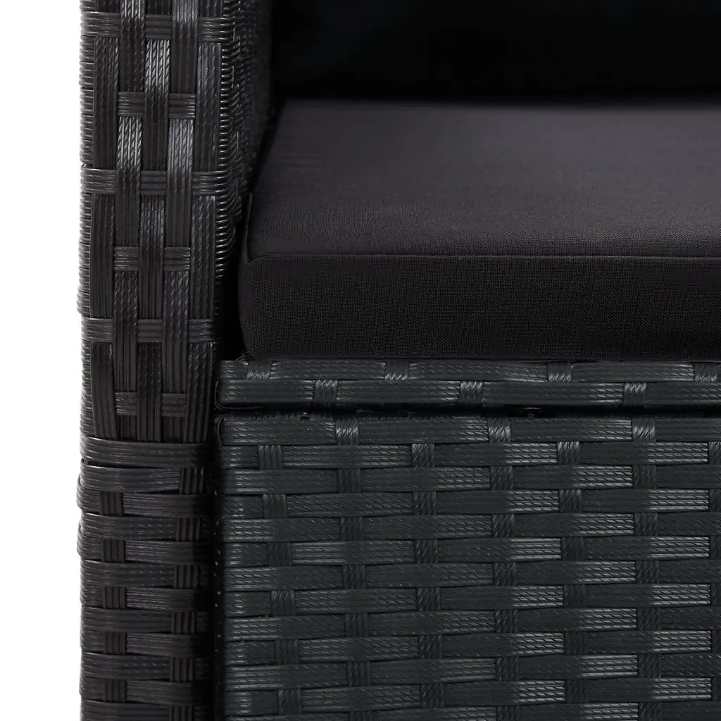 Garden Dining Set 9 Piece Black Poly Rattan Outdoor Furniture with Cushions