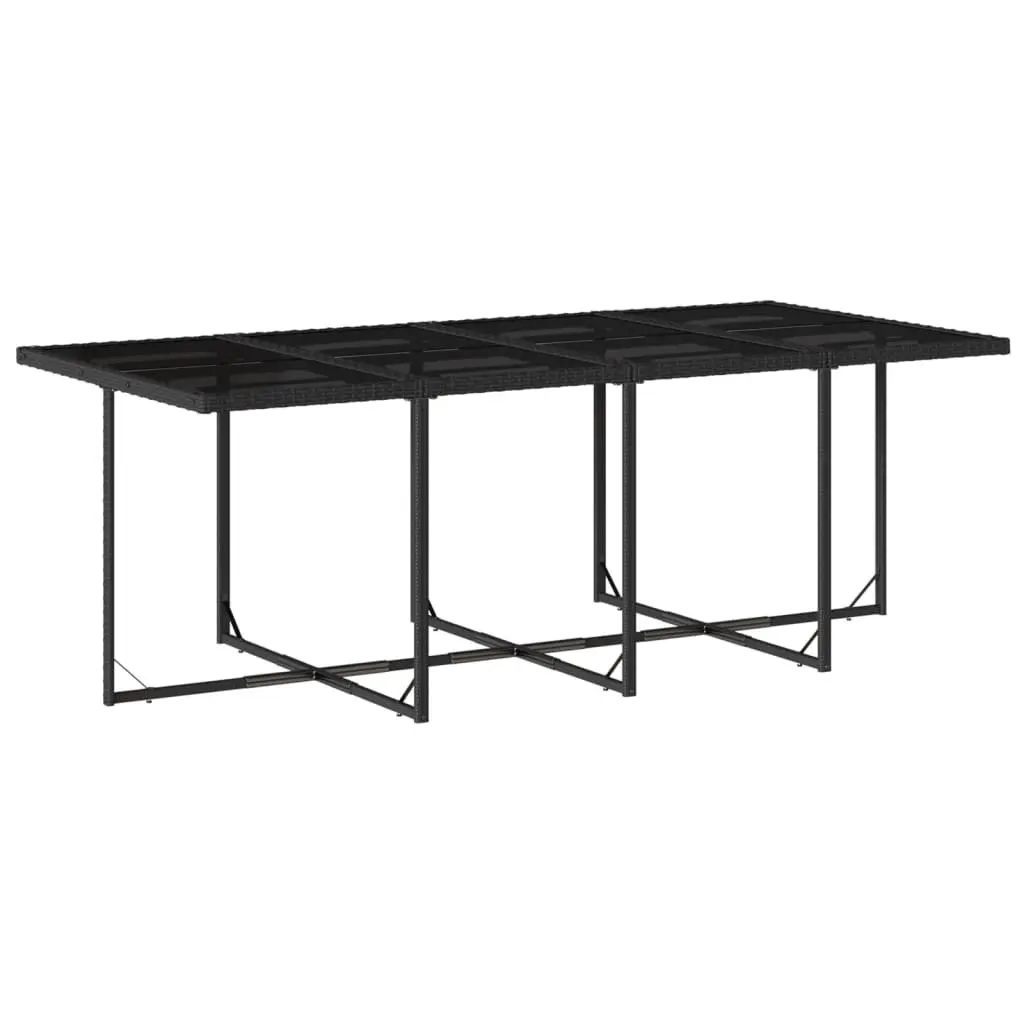 9 Piece Outdoor Dining Set Black Poly Rattan Chairs Table Tempered Glass Top