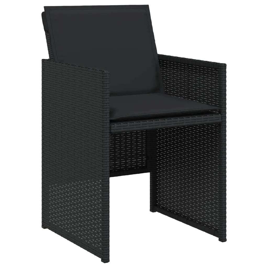 9 Piece Outdoor Dining Set Black Poly Rattan Chairs Table Tempered Glass Top