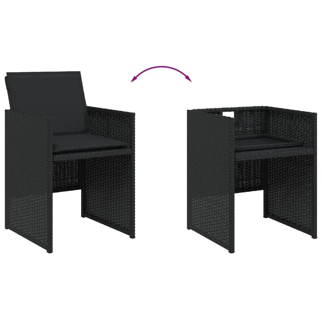 9 Piece Outdoor Dining Set Black Poly Rattan Chairs Table Tempered Glass Top