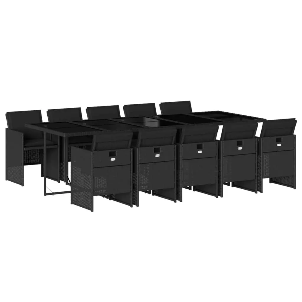 Garden Dining Set Black Poly Rattan 11 Piece Outdoor Furniture with Cushions